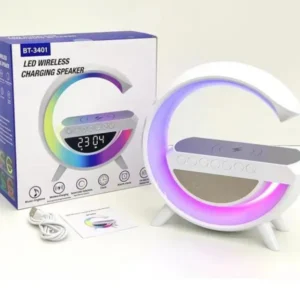 G LED Wireless Charging Bluetooth Speaker with FM Radio, RGB Light and Table Lamp - BT-3401
