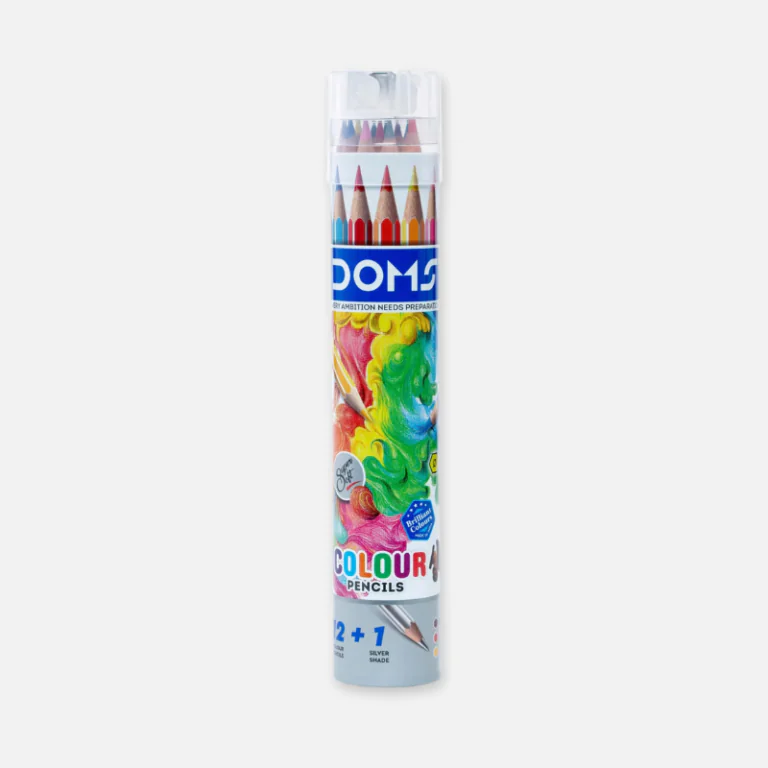DOMS 12 Color Pencils with Silver Color and Cap Sharpener
