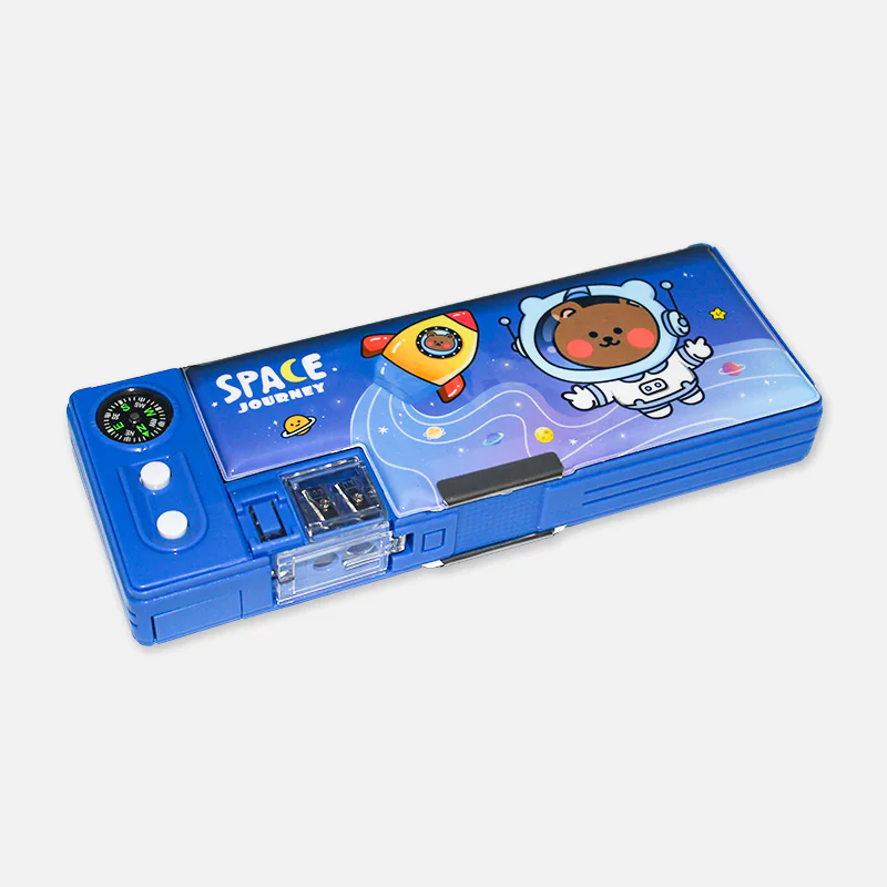Space Journey Happy Dinosaur Mermaid Multifunctional Magnetic Lock Pencil Box with Double Sharpener & Compass