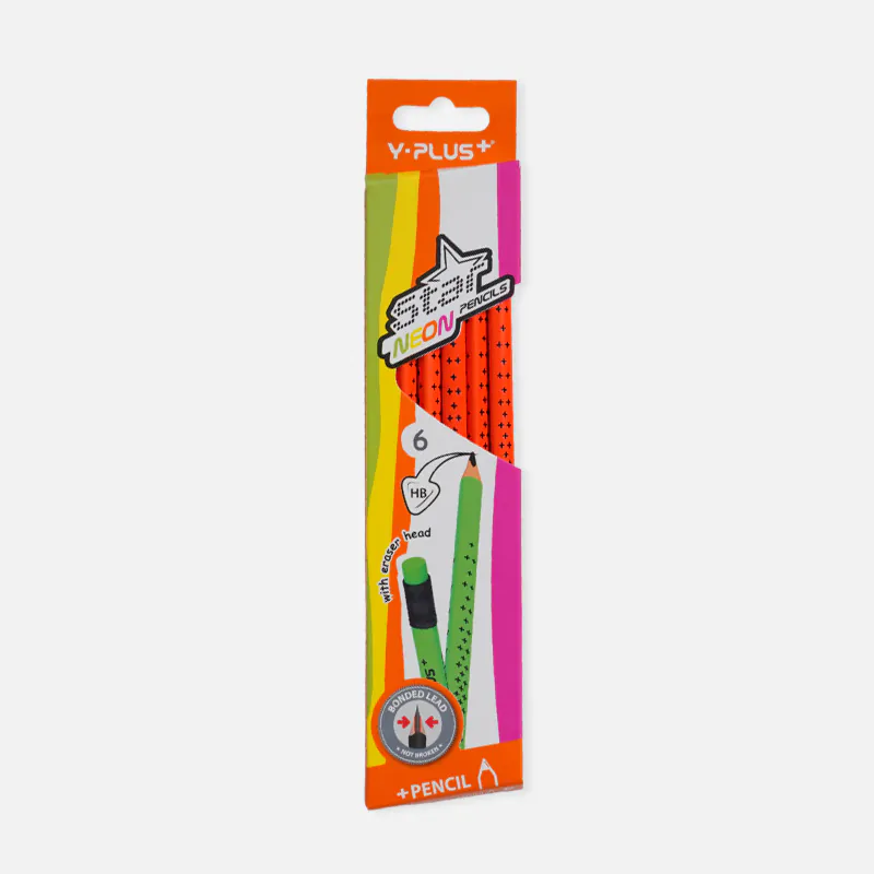 Y-Plus+ Star Neon with eraser 8 mm HB Pencil